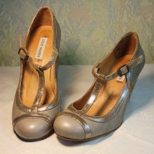 Gray and Silver Strap Leather Ladies Shoes Steve Madden